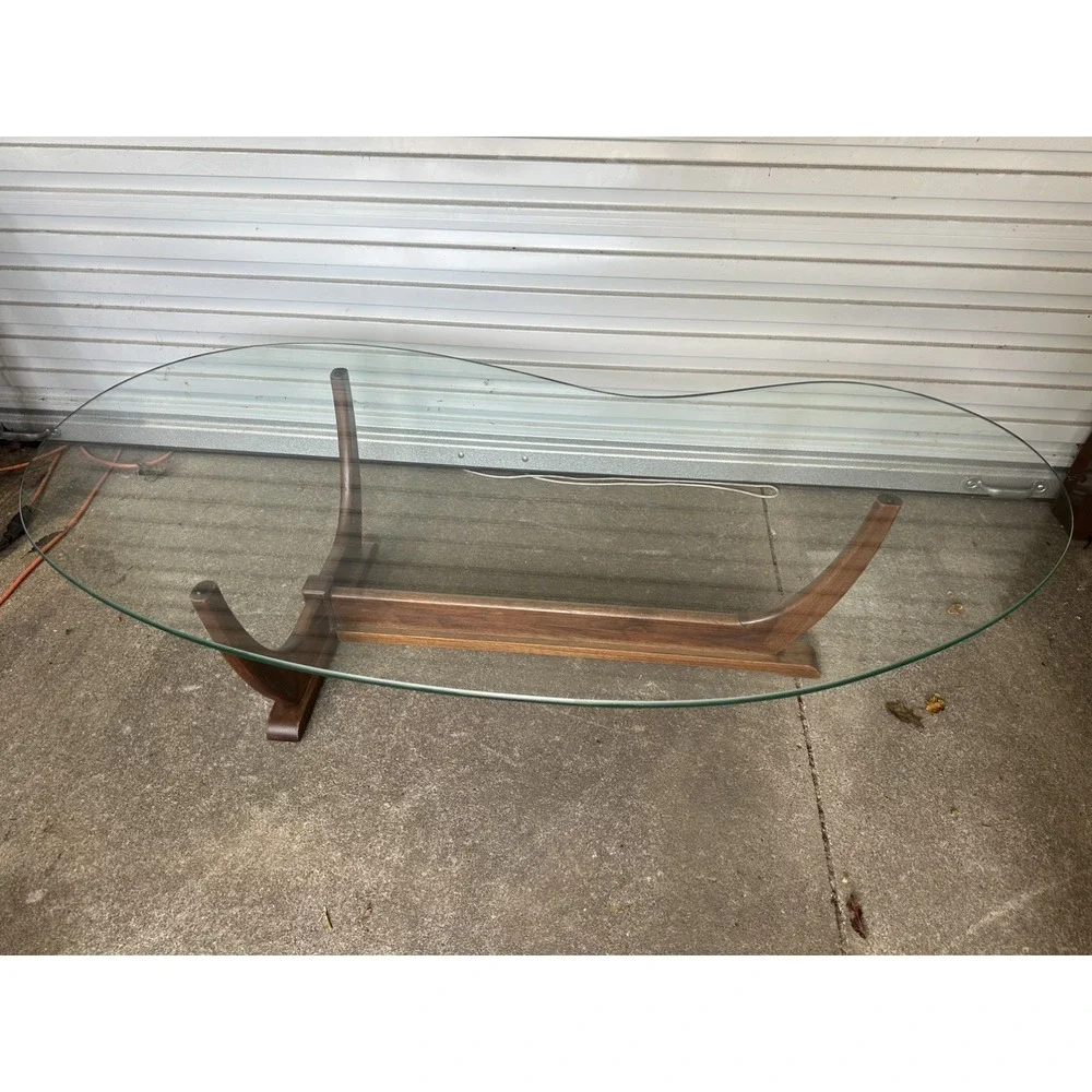 RARE ADRIAN PEARSALL MID CENTURY WALNUT COFFEE TABLE KIDNEY SHAPED GLASS